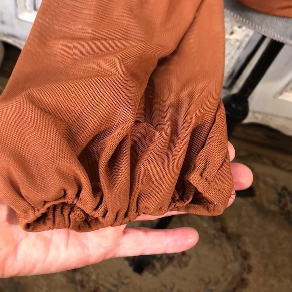 Talent Sexy Sheer Netting Long Sleeve Deep V Neck Empire Styling Camisole Top - Picture 7 of 13